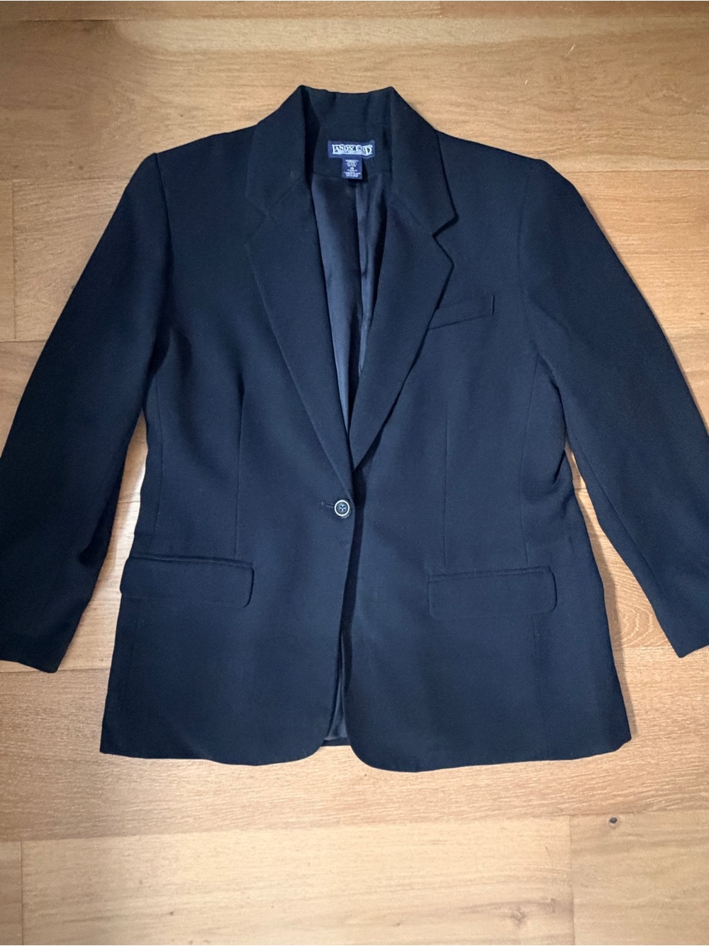 VTG Lands End Wool Blazer Black Academia 90s Clean Girl Single Button 14P Office